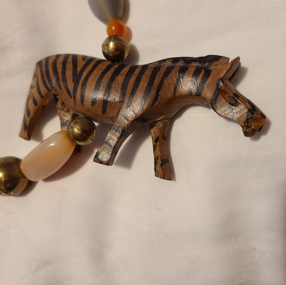 Hand Carved Wooden Zebra Necklace. EUC - Picture 2 of 5